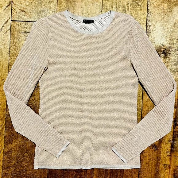 Club Monaco Beige Crewneck Merino Wool Sweater with Subtle Metallic Shimmer - Picture 7 of 8